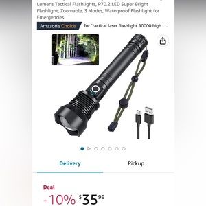 Water resistant recharge tactical flashlight